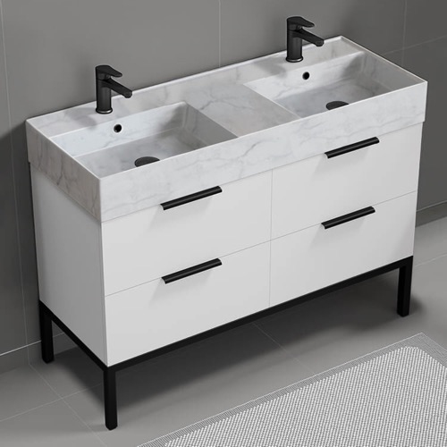 Modern Double Bathroom Vanity, 48 Inch, Marble Style Sink, Free Standing Modern Double Bathroom Vanity, 48 Inch, Marble Style Sink, Free Standing Nameeks DERIN130