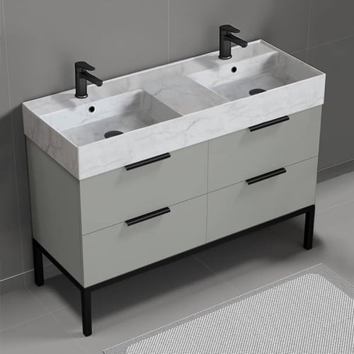 Modern Double Bathroom Vanity, 48 Inch, Marble Style Sink, Free Standing Nameeks DERIN132