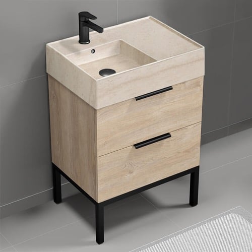 Modern Small Bathroom Vanity, 24 Inch, Travertine Style Sink, Free Standing Nameeks DERIN137