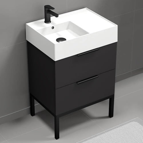 Modern Small Black Bathroom Vanity, 24 Inch, Free Standing Nameeks DERIN13