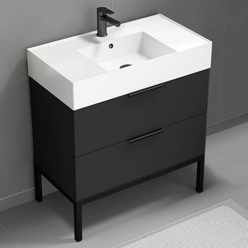 Black Modern Bathroom Vanity, 32 Inch, Free Standing Nameeks DERIN14