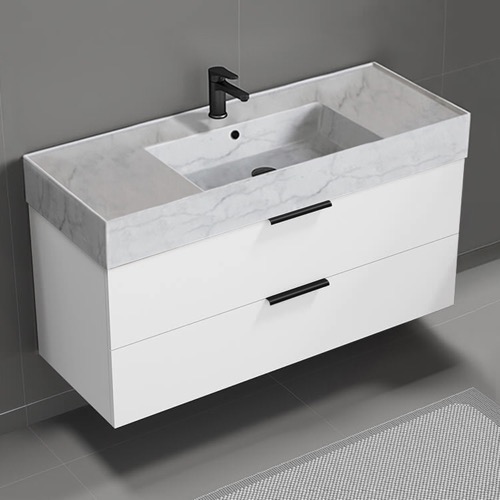 Floating Bathroom Vanity, Modern, 48 Inch, Marble Style Sink Nameeks DERIN162