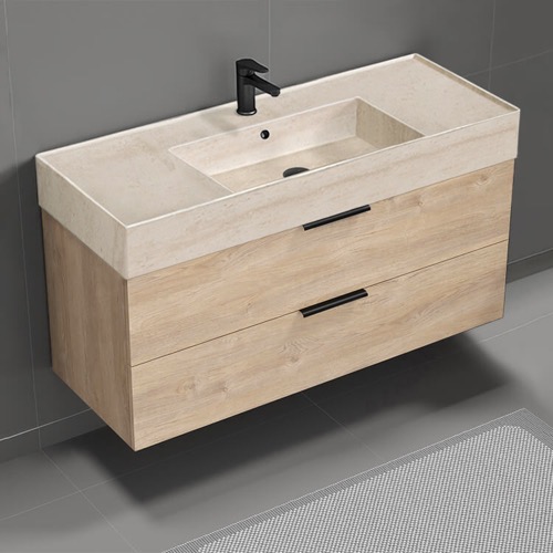 Floating Bathroom Vanity, Modern, 48 Inch, Travertine Style Sink Nameeks DERIN167