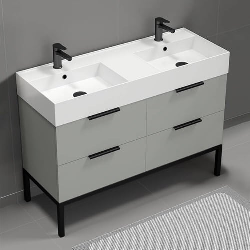 Double Sink Bathroom Vanity, 48 Inch, Grey Mist Nameeks DERIN23