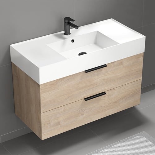 Modern Bathroom Vanity, 40 Inch, Brown Oak Nameeks DERIN27
