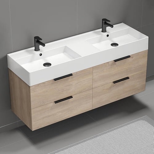 Double Floating Bathroom Vanity, Modern, 56 Inch Nameeks DERIN30