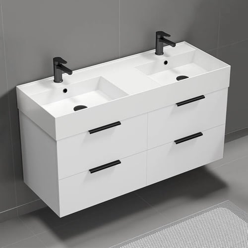 48 Inch Bathroom Vanity, Double Sink, Modern, Wall Mounted, Glossy White Nameeks DERIN35