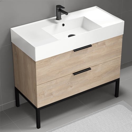 Free Standing Bathroom Vanity, Modern, 40 Inch, Brown Oak Nameeks DERIN3