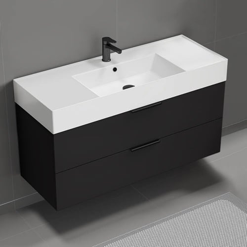 48 Inch Floating Black Bathroom Vanity, Modern Nameeks DERIN40