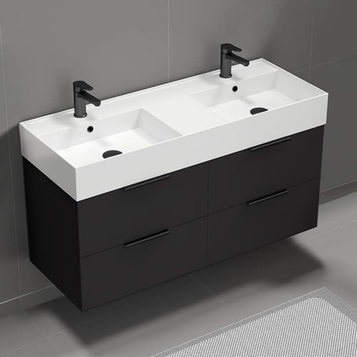 Double Sink Bathroom Vanity, Wall Mount, 48 Inch, Matte Black Nameeks DERIN41