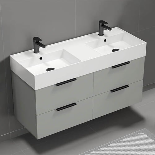 48 Inch Bathroom Vanity, Double Sink, Floating, Modern, Grey Mist Nameeks DERIN47