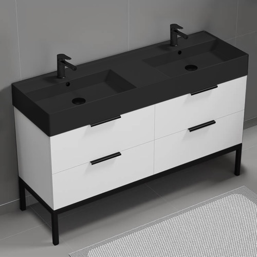 Modern Double Bathroom Vanity, 56 Inch Nameeks DERIN58