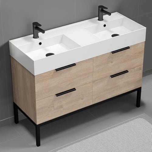 Double Bathroom Vanity, Free Standing, 48 Inch, Brown Oak Nameeks DERIN5
