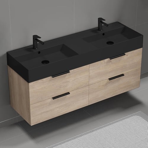 Double Floating Bathroom Vanity, Modern, 56 Inch Nameeks DERIN61