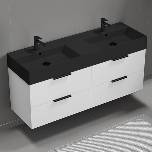 Floating Double Bathroom Vanity, 56 Inch Nameeks DERIN62