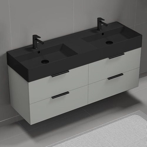 Floating Double Bathroom Vanity, 56 Inch Nameeks DERIN64
