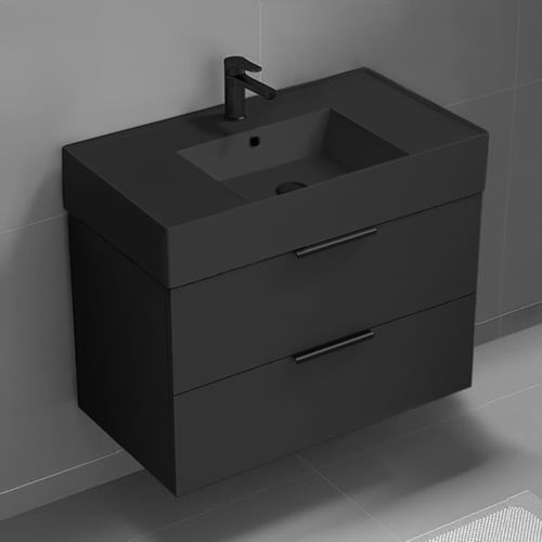 Modern Bathroom Vanity, 32 Inch, Wall Mounted, Black Nameeks DERIN71