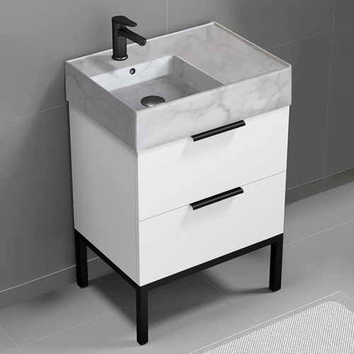 Modern Small Bathroom Vanity, 24 Inch, Marble Style Sink, Free Standing Nameeks DERIN98