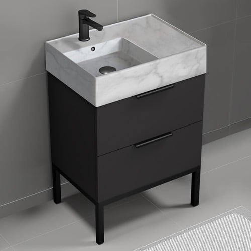 Modern Small Black Bathroom Vanity, 24 Inch, Marble Style Sink, Free Standing Nameeks DERIN99