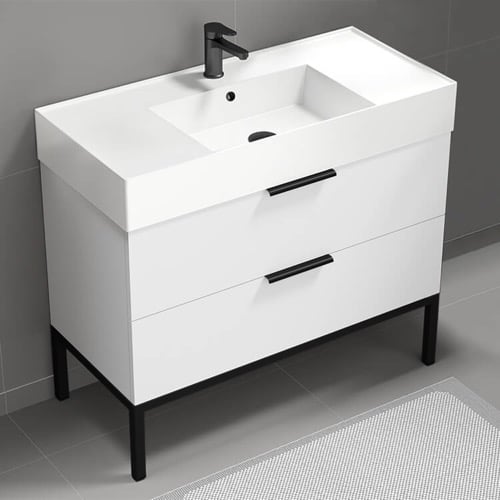 White Modern Bathroom Vanity, 40 Inch, Free Standing Nameeks DERIN9