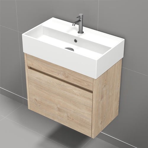 Small Bathroom Vanity, Modern, Wall Mounted, 24 Inch, Brown Oak Nameeks MINI5