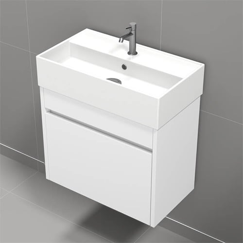 Small Bathroom Vanity, Modern, Floating, 24 Inch, Glossy White Nameeks MINI6