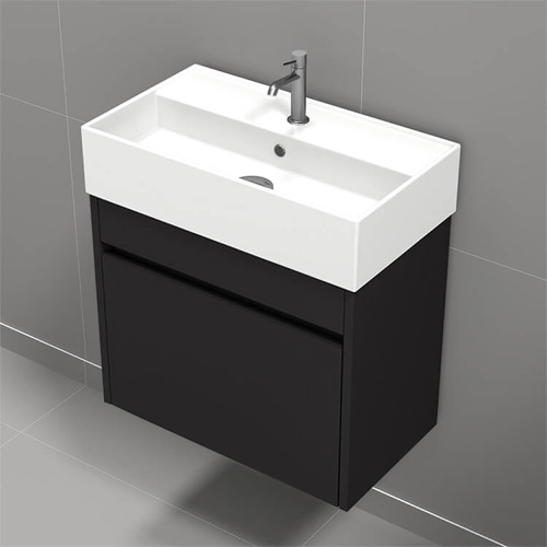 Small Bathroom Vanity, 24 Inch, Wall Mounted, Black Nameeks MINI7