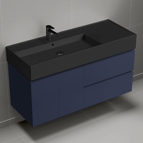 Wall Mounted Small Bathroom Vanity, Modern, Blue, 48 Inch Nameeks BLOCK102