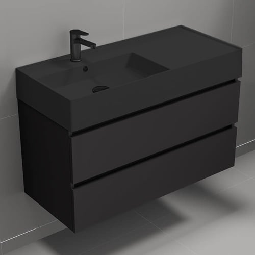 Wall Mounted Black Bathroom Vanity, Modern, 40 Inch Nameeks BLOCK73