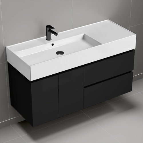 48 Inch Bathroom Vanity, Black, Floating, Modern Nameeks BLOCK89