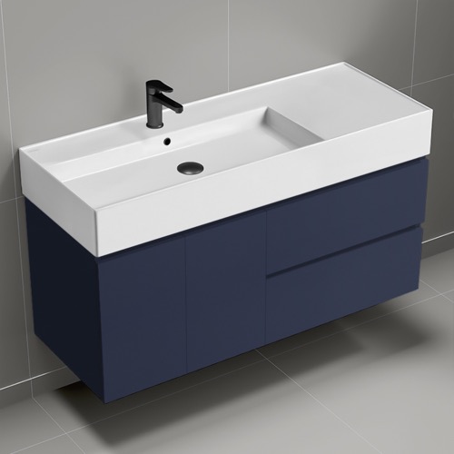 Wall Mounted Bathroom Vanity, Modern, Blue, 48 Inch Nameeks BLOCK92