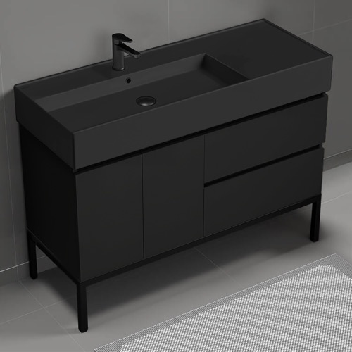 48 Inch Matte Black Free Standing Bathroom Vanity, Modern Nameeks BLOCK95