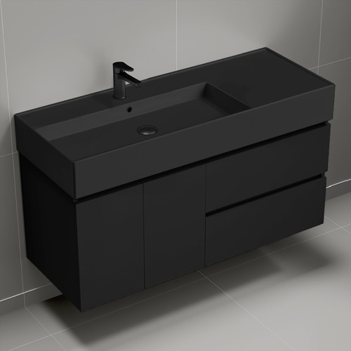 Wall Mounted Black Bathroom Vanity, Modern, 48 Inch Nameeks BLOCK99