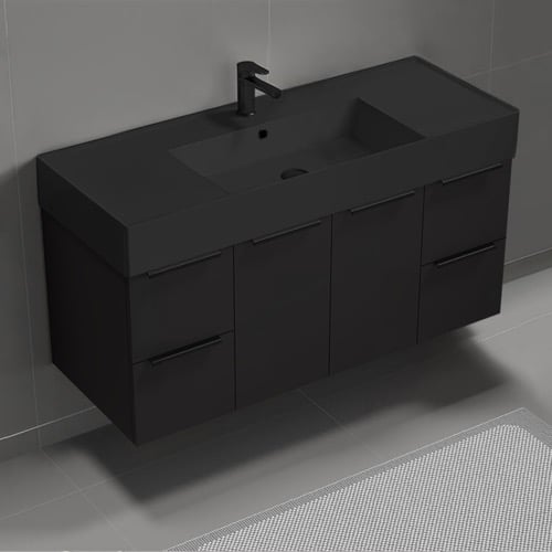 Black Floating Bathroom Vanity, Modern, 48 Inch Nameeks DERIN1016