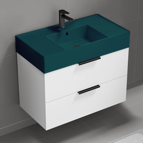 Floating Bathroom Vanity, Modern, 32 Inch, Green Ceramic Sink Nameeks DERIN311