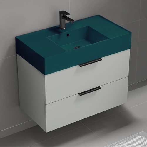 Floating Bathroom Vanity, Modern, 32 Inch, Green Ceramic Sink Nameeks DERIN313