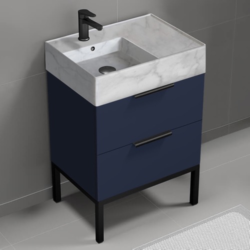 Modern Small Bathroom Vanity, Blue, 24 Inch, Marble Style Sink, Free Standing Nameeks DERIN403