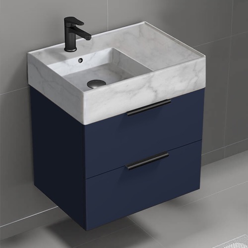 Floating Small Bathroom Vanity, Modern, Blue, 24 Inch, Marble Style Sink Nameeks DERIN407
