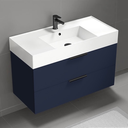 40 Inch Blue Floating Bathroom Vanity, Modern Nameeks DERIN429