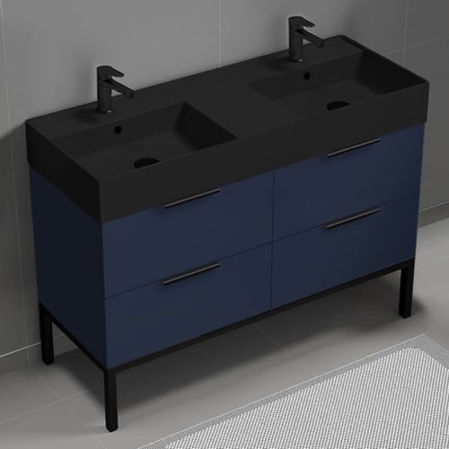 Modern Double Bathroom Vanity, Blue, 48 Inch, Free Standing Nameeks DERIN440