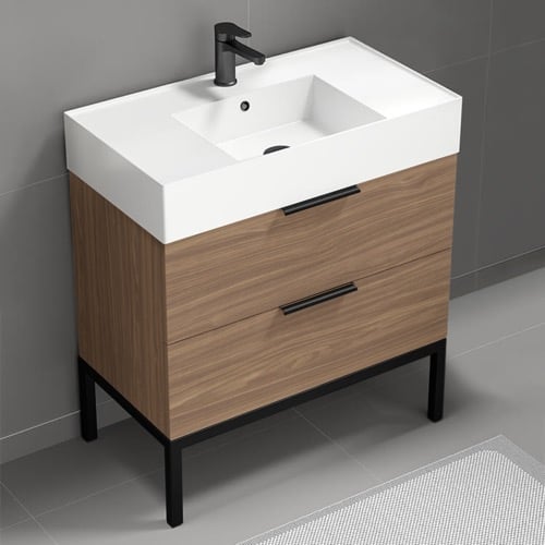 Modern Bathroom Vanity, Walnut, 32 Inch, Free Standing Nameeks DERIN473