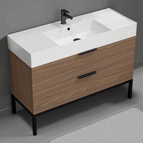 Modern Bathroom Vanity, Walnut, 48 Inch, Free Standing Nameeks DERIN477