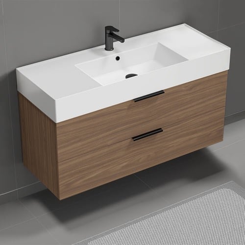 Floating Bathroom Vanity, Modern, Walnut, 48 Inch Nameeks DERIN478
