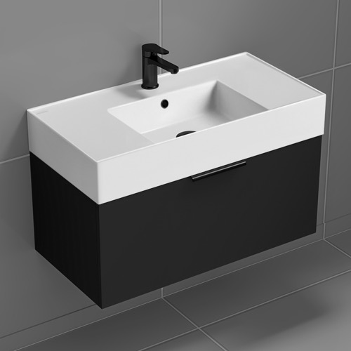 Black Floating Bathroom Vanity, Modern, 32 Inch Nameeks DERIN511