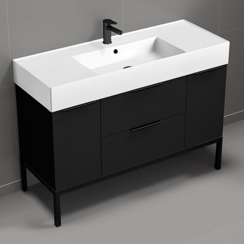 Modern Black Bathroom Vanity, 48 Inch, Free Standing Nameeks DERIN529