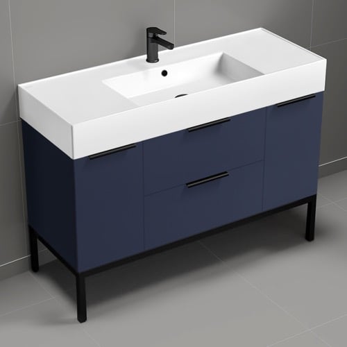 Modern Bathroom Vanity, Blue, 48 Inch, Free Standing Nameeks DERIN545