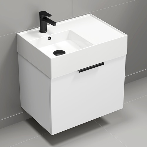 White Floating Small Bathroom Vanity, Modern, 24 Inch Nameeks DERIN553