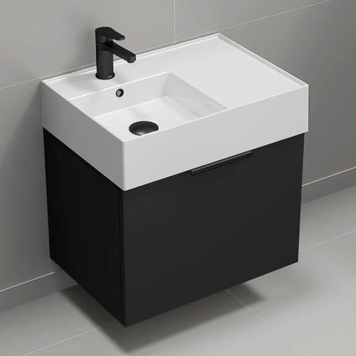 Floating Small Black Bathroom Vanity, Modern, 24 Inch Nameeks DERIN554
