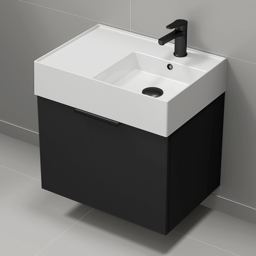 Floating Small Black Bathroom Vanity, Modern, 24 Inch Nameeks DERIN568