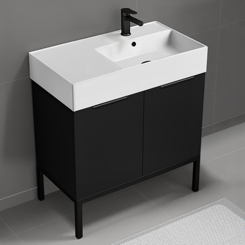 Modern Black Bathroom Vanity, 32 Inch, Free Standing Nameeks DERIN607